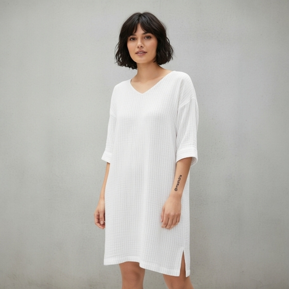 Eileen Fisher Dresses & Skirts - Eileen Fisher Organic Cotton Gauze Striped Dress - Minimalist Lounge Comfy - M